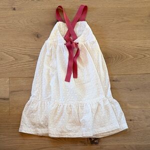 Minnow White Lace Dress with Pink Ribbon Accents